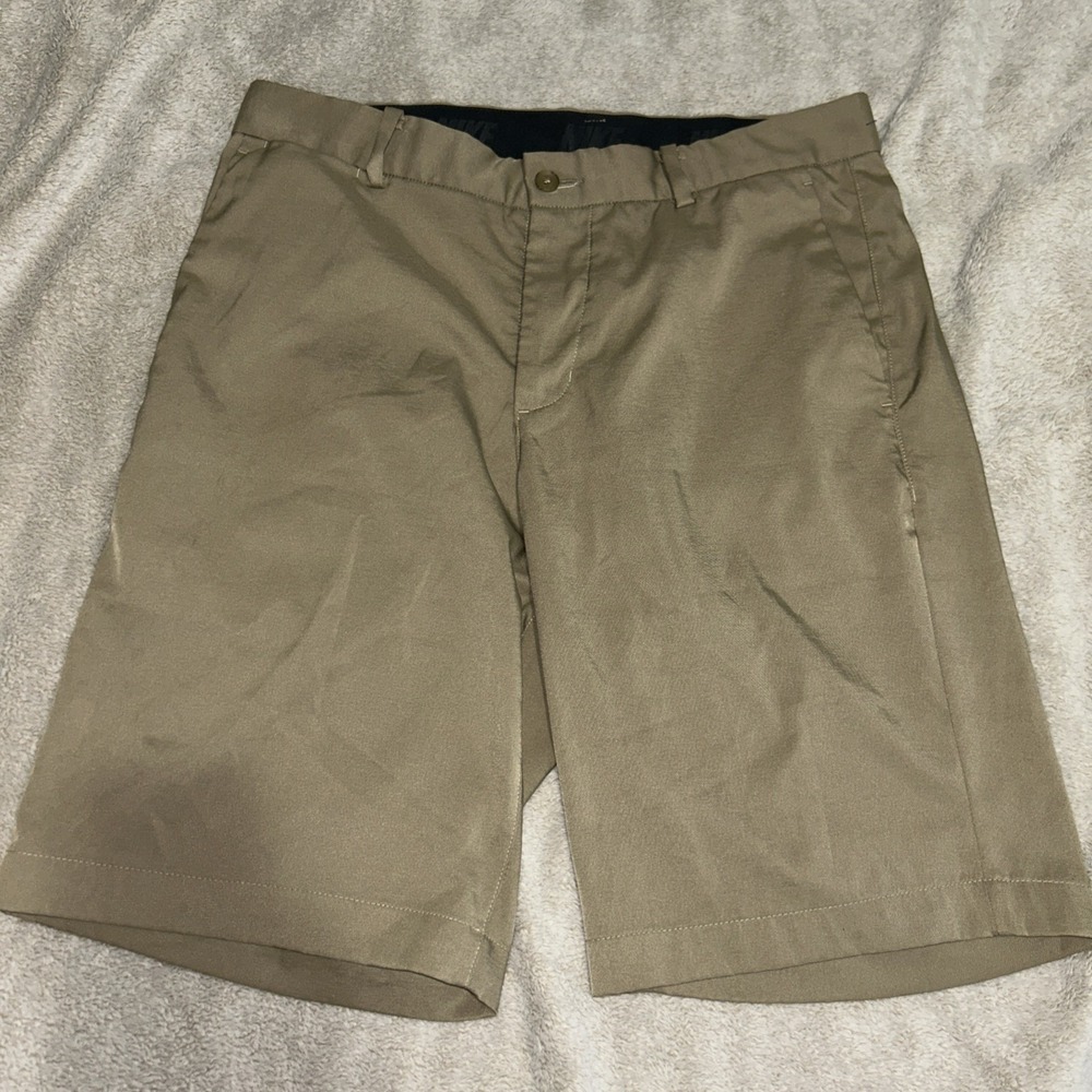 NIKE Golf Shorts Mens  30 Dri-Fit Khaki Stretch Flat Front Fit 32 9 " Inseam